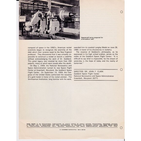 NASA Facts Goddard Space Flight Center 1967 – Early Satellite Missions - Picture 4 of 4